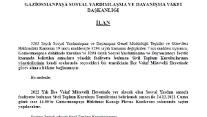 Gaziosmanpaşa Sosyal Yardımlaşma ve Dayanışma Vakfı Başkanlığı İlan