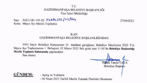 Mayıs Ayı Meclis Gündemi İlanı