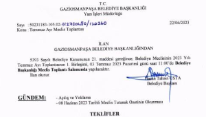Temmuz Ayı Meclis Gündem İlanı