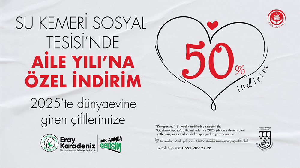 Yeni Evlenen Çiftlere, Su Kemeri Sosyal Tesisi’nde Yüzde 50 İndirim